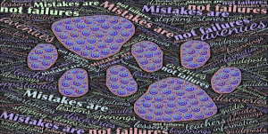 A colorful paw print surrounded by the encouraging phrase "Mistakes are not failures," symbolizing learning and growth.